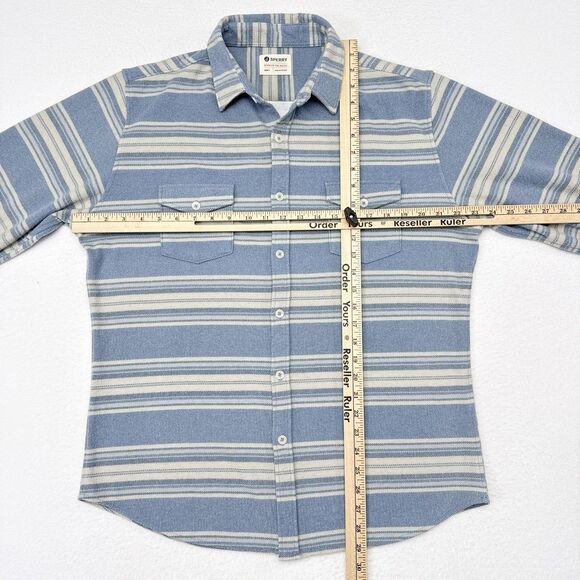 Sperry Flannel Button Down Shirt Mens Large Blue White Striped Preppy Coastal - Picture 8 of 10